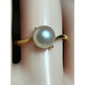 Mikimoto 750 18k solid yellow gold genuine pearl ring size 6.75 designer jewelry